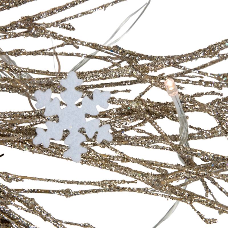 28" Champagne Glittered Artificial Twig Christmas Wreath white LED