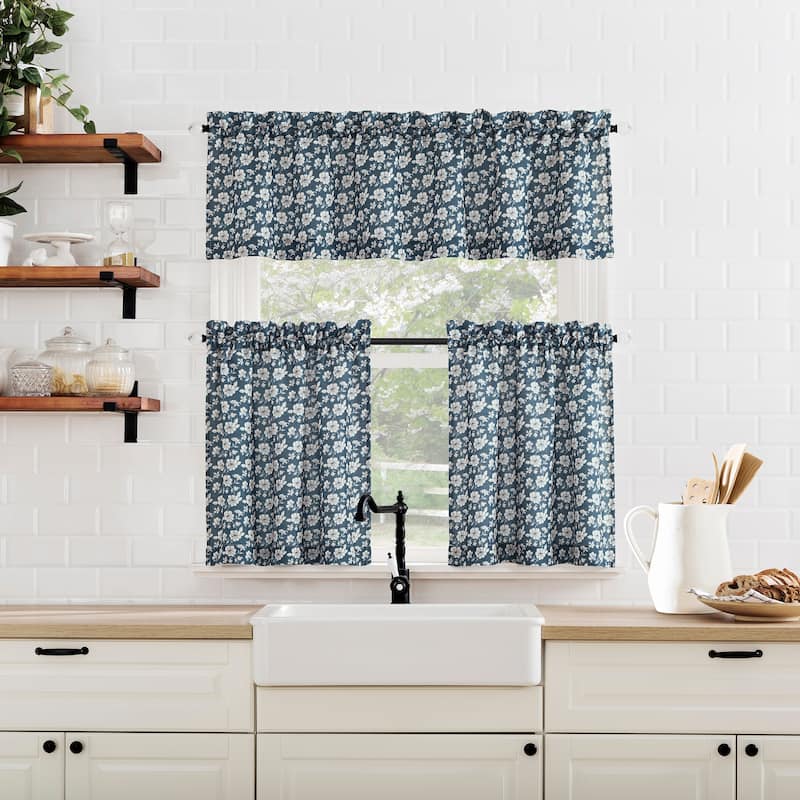 No. 918 Mistral Floral Semi-Sheer Rod Pocket 1-Piece Kitchen Curtain Valance