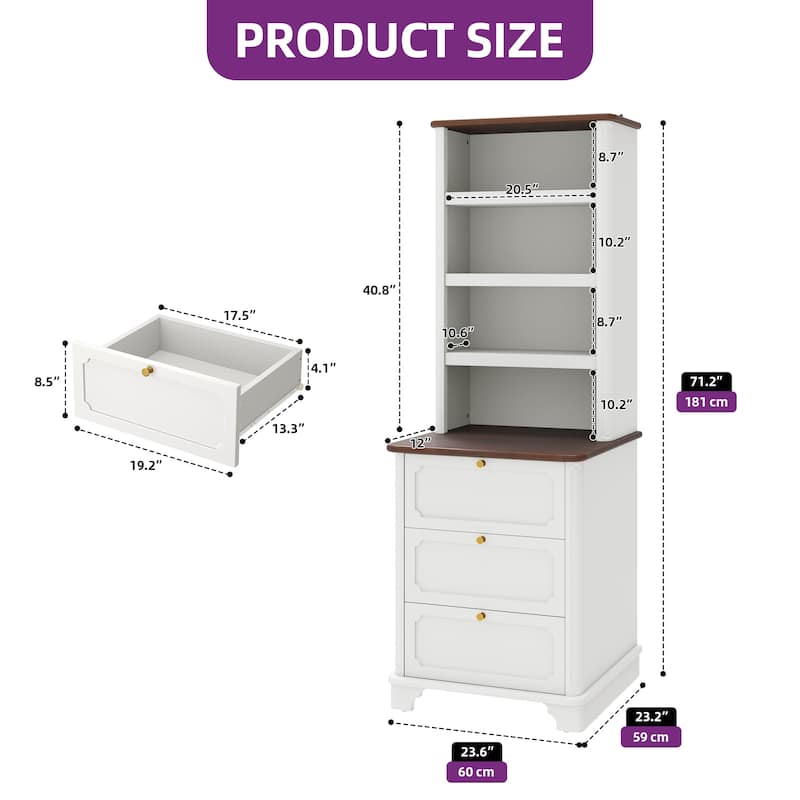 Moasis 23"W 4-Tier Open Shelves Bookcase Wood Bookshelf with Drawers for Living Room