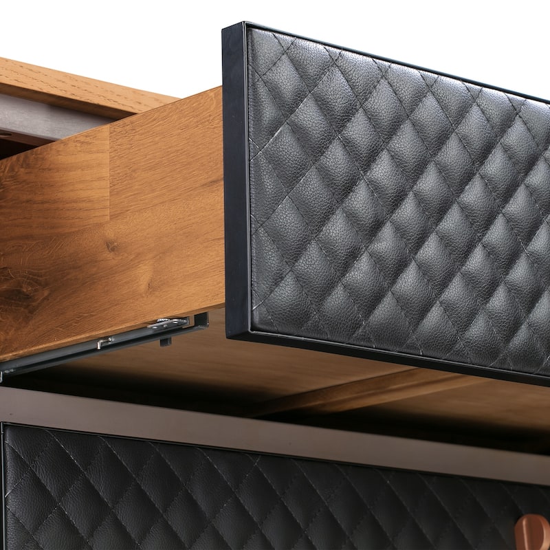 Rustic Wood and Leather Dresser - Victorian Style Chest of Drawers - Bedroom Storage Organizer