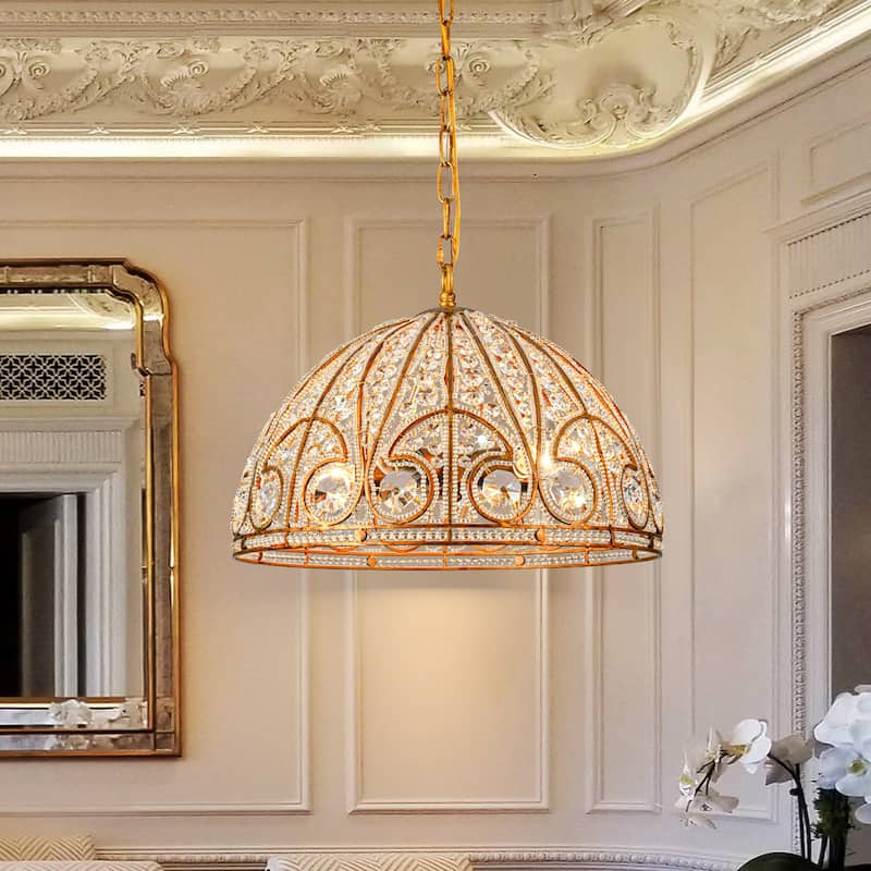 Ennu Retro Antique Sphere Crystal Chandelier Adjustable Dining Room Chandelier - Brass