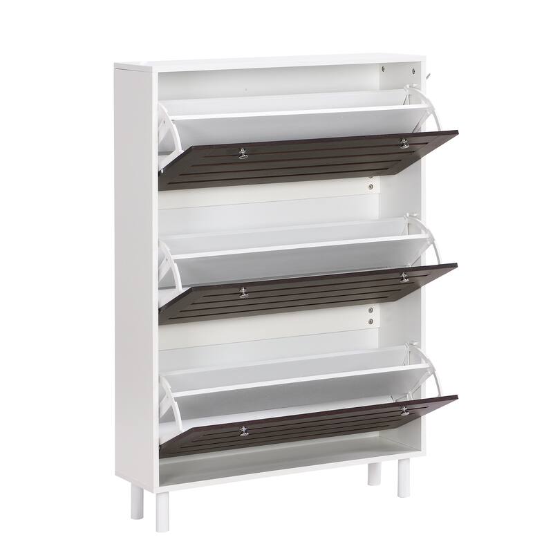 ON-TREND Minimalist Slim Shoe Cabinet with Hanging Hooks