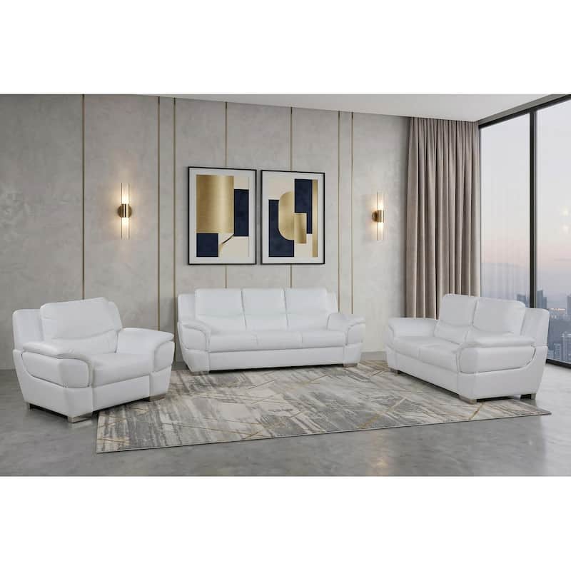 HomeRoots Three Piece Indoor White Genuine Leather Six Person Seating Set - White