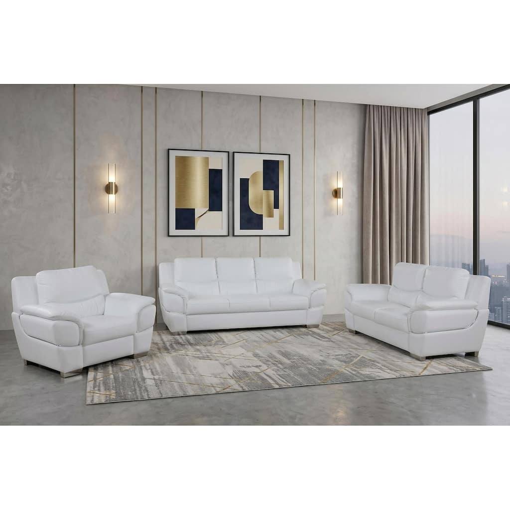 HomeRoots Three Piece Indoor White Genuine Leather Six Person Seating Set