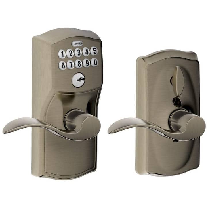 Schlage Camelot Keypad Entry with Flex-Lock Door Lever Set with Accent - Antique Pewter