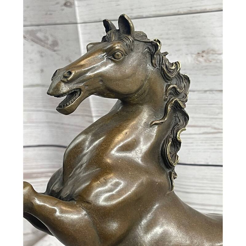 Rearing Imitative Horse Trainer Equestrian Artwork Art Bronze On Marble Statue Sculpture