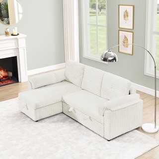Corduroy L-Shape Sleeper Sectional Sofa with Storage Chaise - Bed Bath ...