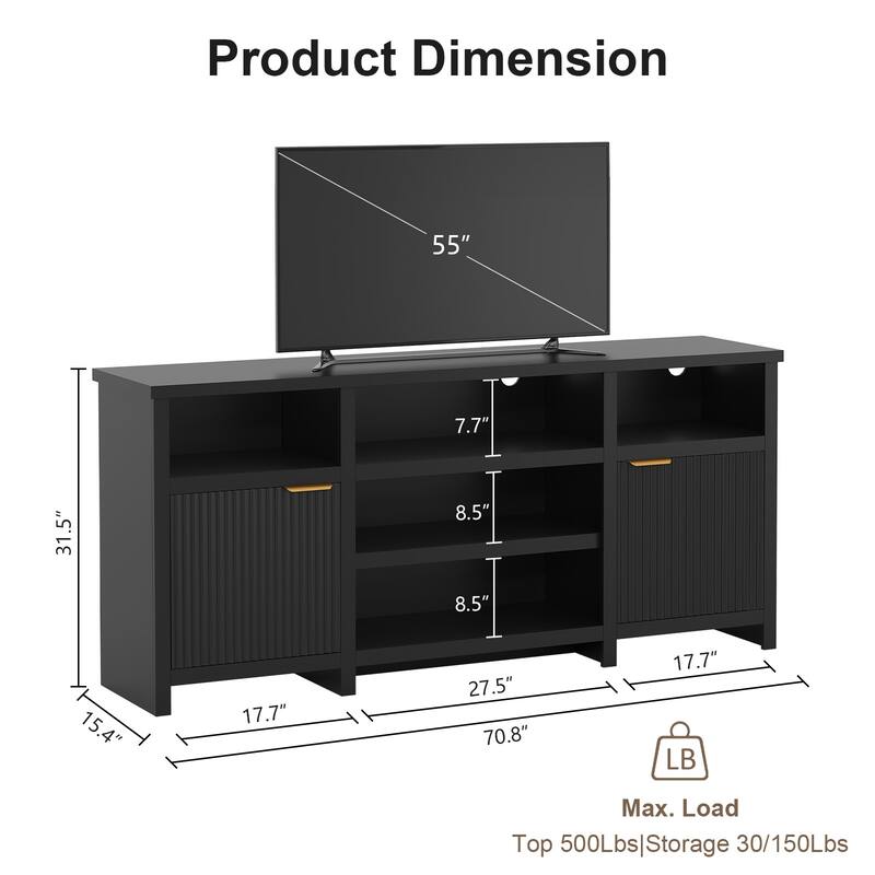 Pocassy 75 Inch Modern Media TV Console Table Cabinets with Doors