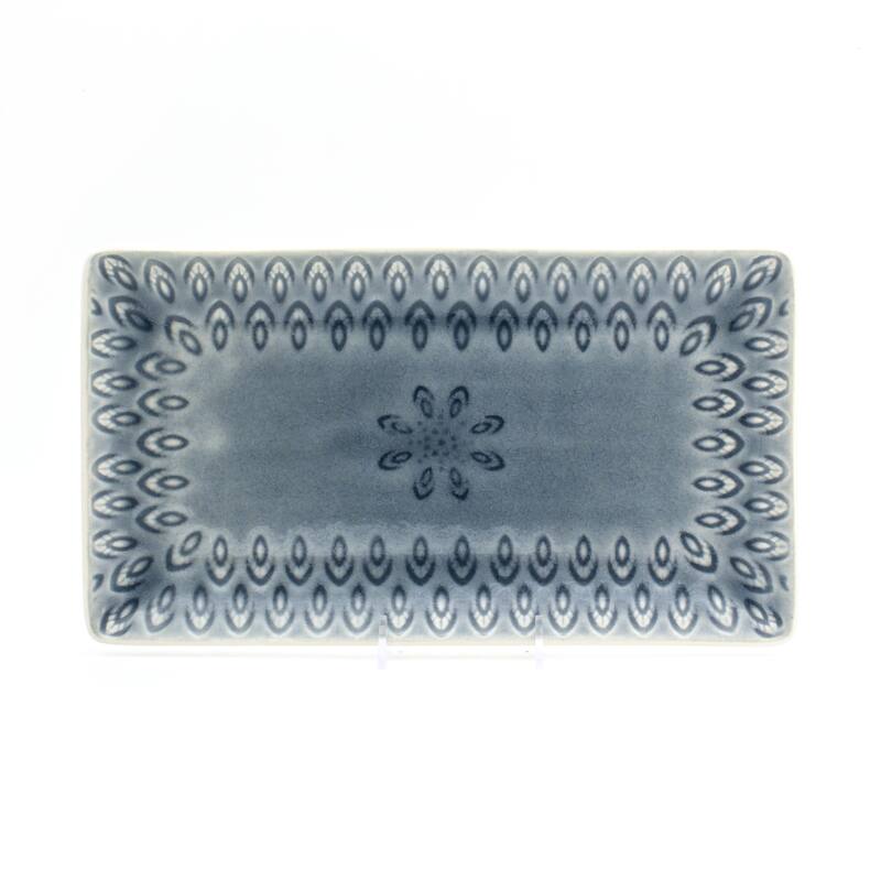 Euro Ceramica Peacock 12" Rectangular Crackle-Glazed Platter - 12.00 in. x 6.69 in. x 1.06 in. - Grey
