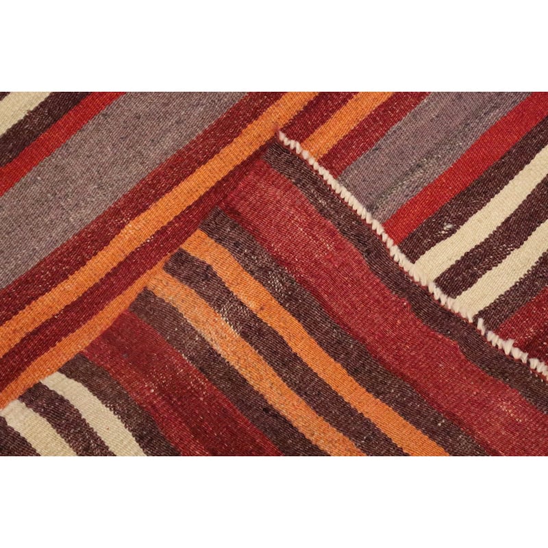 Hand Woven Oriental 100% Wool Carpet Southwestern Geometric Oranges & Rust Kilim Area Rug - 9' 4'' X 4' 10''
