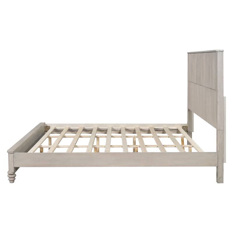 Bedroom Set with Wooden Platform Bed and Nightstands