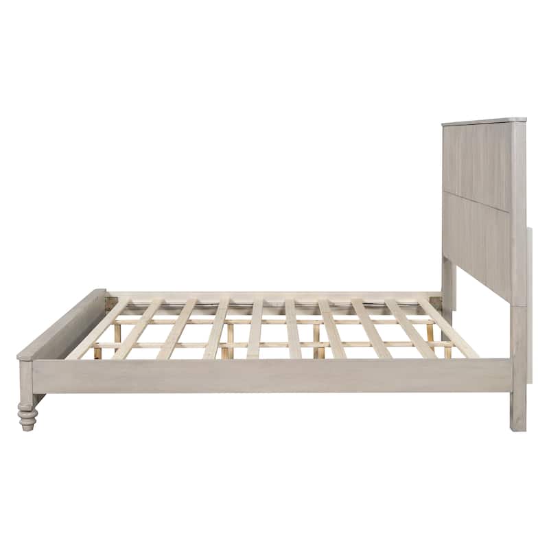 Solid Wood Bed Frame,King Platform Bed Frame with Headboard,Tall Headboard Natural Wood Bed ,No Box Spring Needed,Beige