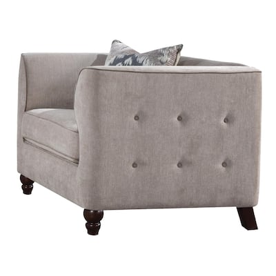 Tan Velvet Accent Chair with a Pillow