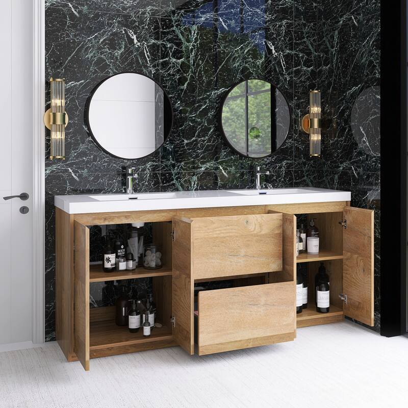 Floating Bathroom Vanity with Integrated Resin Top