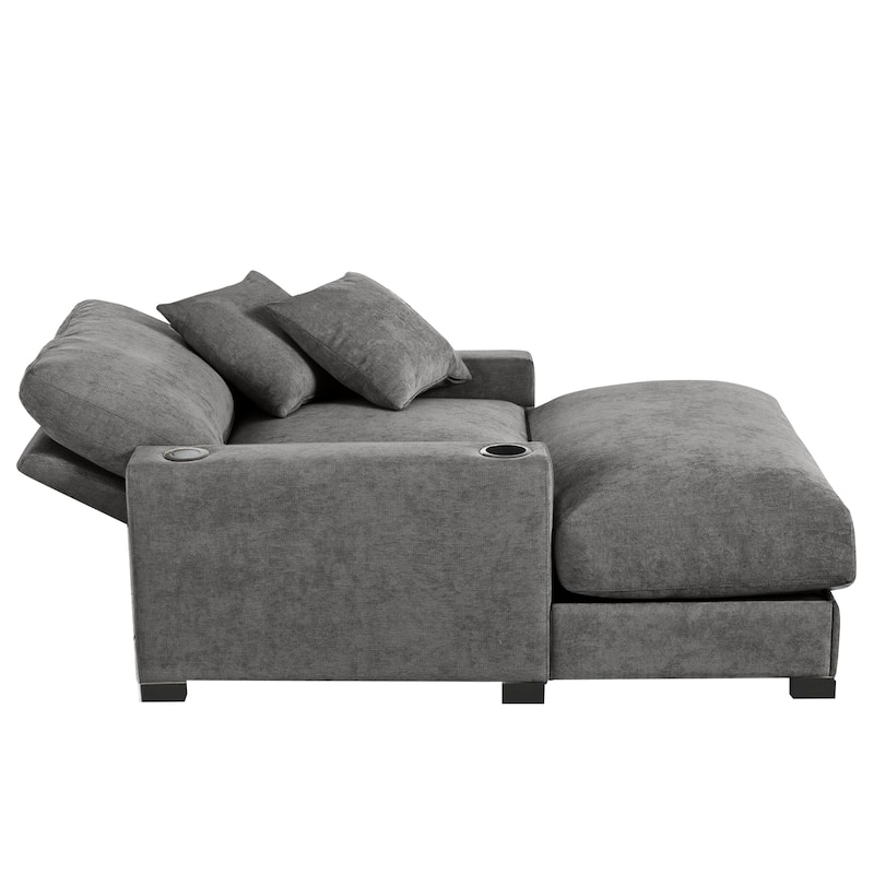 GDFStudio - Polyester 1-Seater 28.3" Chaise Lounge with Tufted Back and Arm