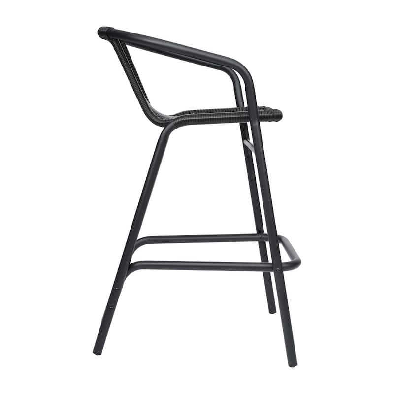 Commercial Indoor-Outdoor Rattan Restaurant Barstool with Aluminum Frame - N/A