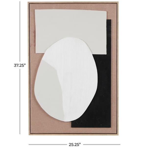 Brown Wooden Textured Geometric Framed Wall Art with Abstract Black and ...