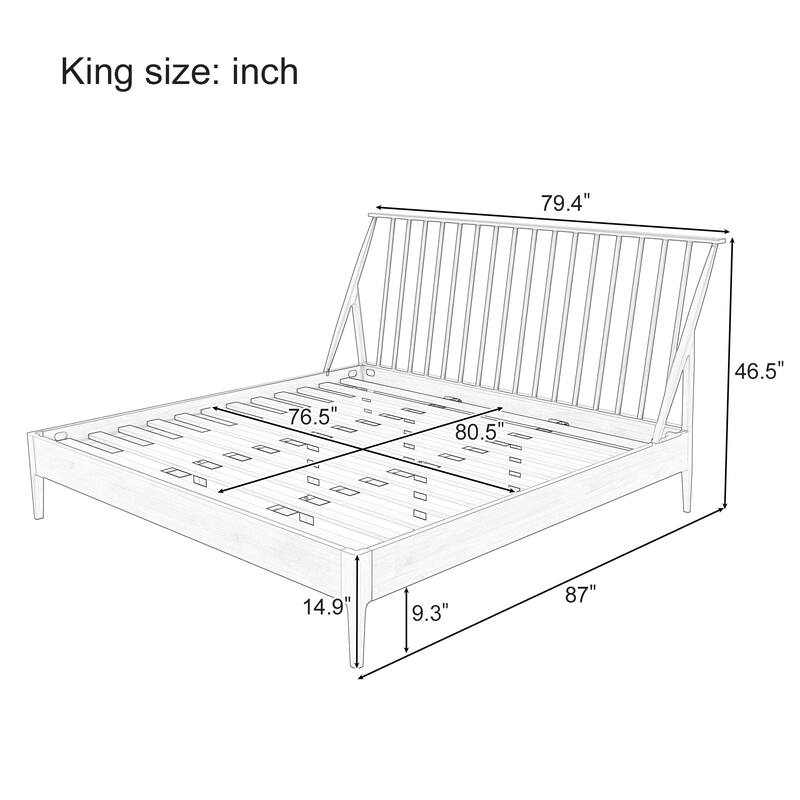 Solid Bamboo Wood Spindle Platform Bed