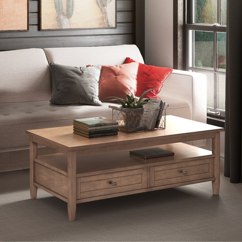 WYNDENHALL Norfolk Wood Transitional Coffee Table - 48 Inches wide - Rustic Natural Aged Brown
