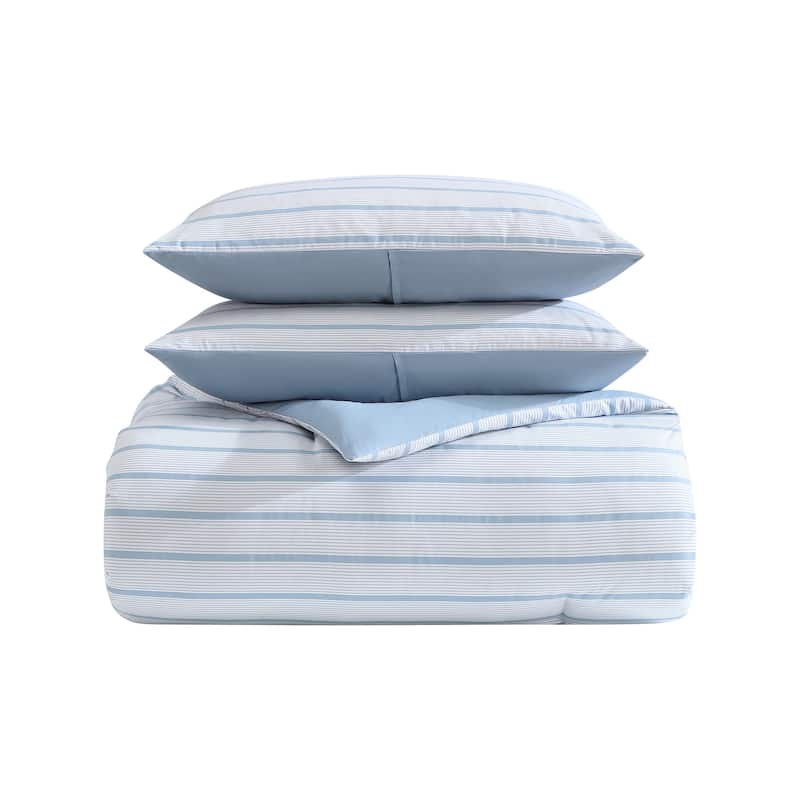 Nautica Chambray Waves Reversible Blue Comforter Set