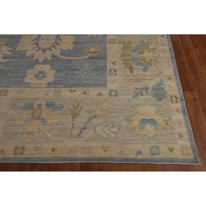 Blue Vegetable Dye Oushak Oriental Large Area Rug Handmade Wool Carpet - 10'5"x 13'7"