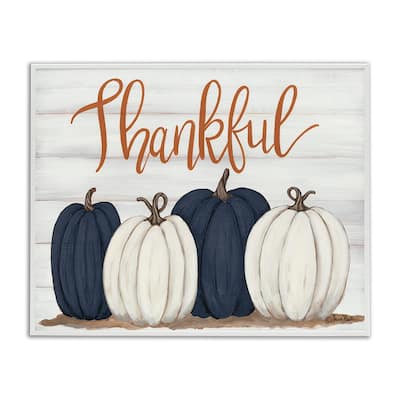 Stupell Autumn Farm Pumpkin Harvest with Thankful Phrase Framed Giclee Texturized Art by Sarah Baker