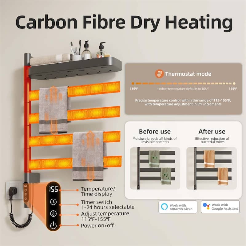 Wall-Mounted Electric Towel Dryer with Swivel Bars