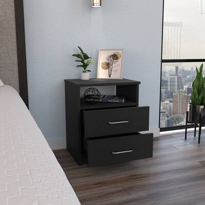 Superior Top Nightstand with Two Drawers, One Shelf