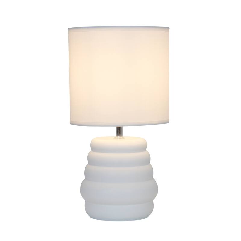 Stacked Ceramic Mini Table Lamp with Fabric Drum Shade Modern Sculptural Accent Lighting Compact Design
