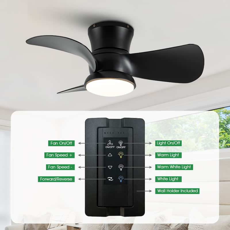 31-inch Modern Black Propeller Flush Mount Ceiling Fan with Light and Remote