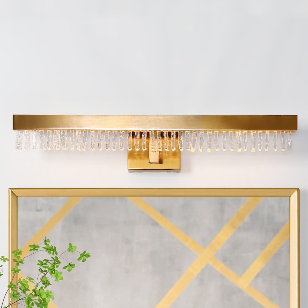 Modern Glam 1-Light LED Gold Bathroom Vanity Light Textured Glass Wall Sconce - W 26" x H 4.9" x D 4.3"