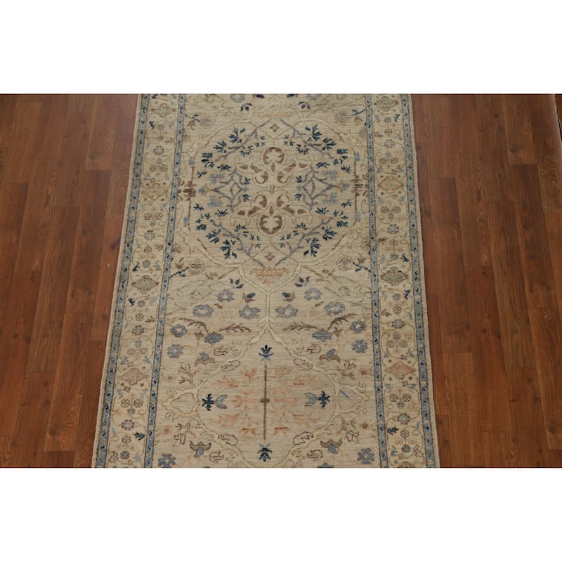 Vegetable Dye Transitional Oushak Turkish Runner Rug Wool Carpet - 3'0" x 12'5"
