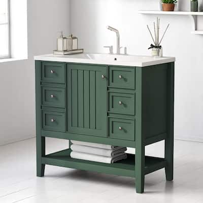 36" Freestanding Bathroom Vanity with Sink Combo, 1 Cabinet, 3 Drawers, Open Shelf, Modern Design
