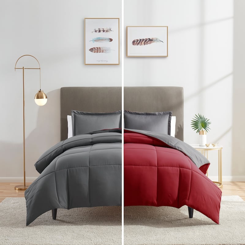 Nestl All Season Down Alternative Reversible Comforter Set - Queen - Gray/Burgundy