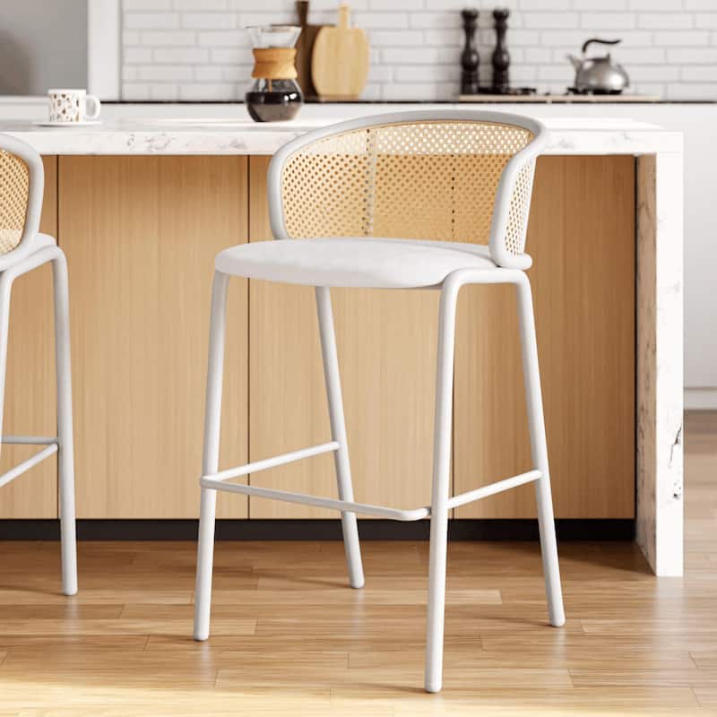 LeisureMod Ervilla Bar Stool with White Powder Coated Steel Frame Set of 2 - 37"