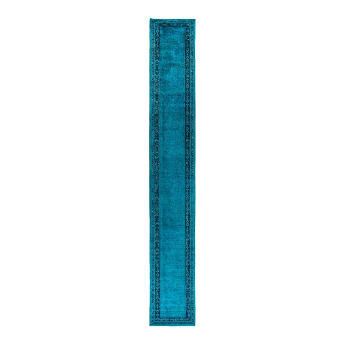Overton Hand Knotted Wool Vintage Inspired Modern Contemporary Overdyed Blue Runner Rug - 2' 7" x 18' 8"