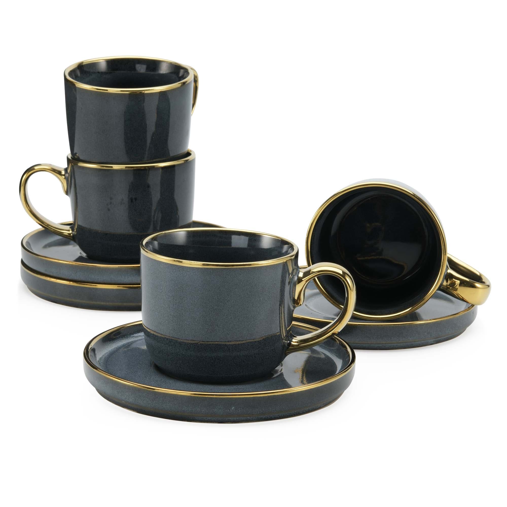 American Atelier Gold Rimmed Teacup and Saucer Set of 4 Ceramic