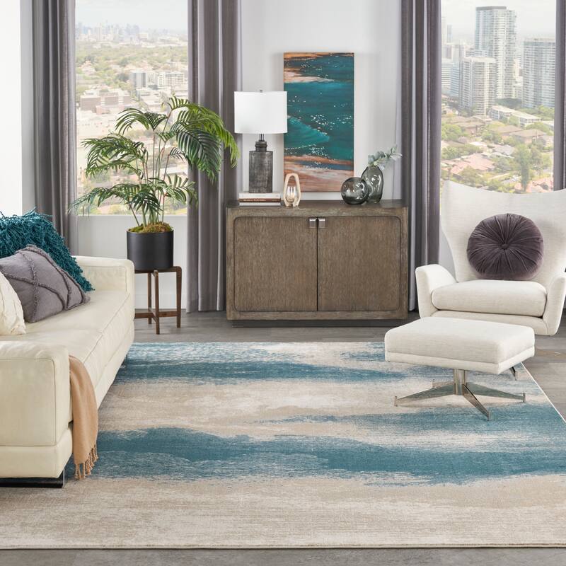 Nourison Maxell Ombre Abstract Area Rug - 9' 3" x 12' 9" - Ivory/Teal - Runner/Rectangle