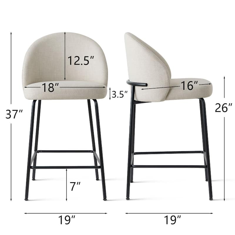 Upholstered Counter Height Bar Stool Set with Curved Back and Metal Frame(Set of 3)