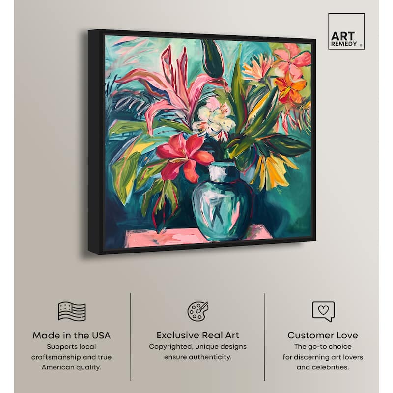 Art Remedy Vase Of Bright Tropical Flowers Framed Flowers In Vase Paintings