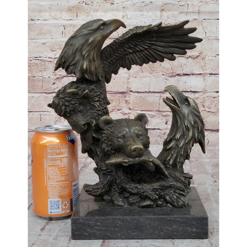 Eagles Bear Hunting Imitative Fish Original Bronze Sculpture Statue Art By Milo On Marble Base