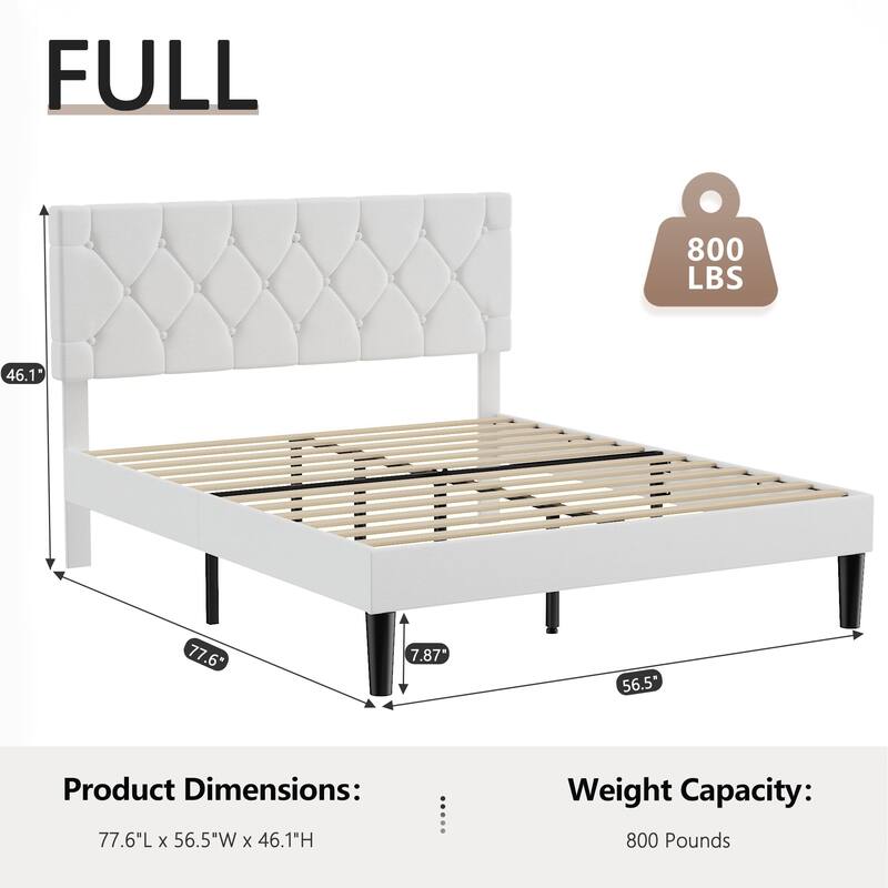 Beige Diamond Button Tufted Upholstered Bed with Linen Headboard No Box Spring Needed 7.87" Underbed Storage Center Support Leg