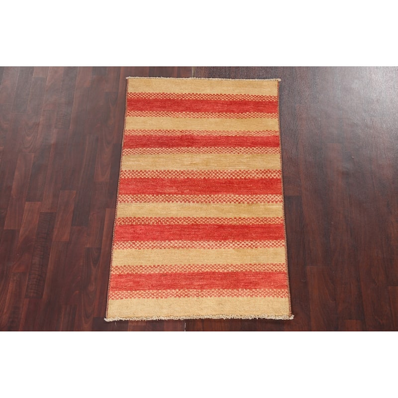 Striped Contemporary Gabbeh Kashkoli Wool Area Rug Hand-knotted Carpet - 2'10" x 4'10"