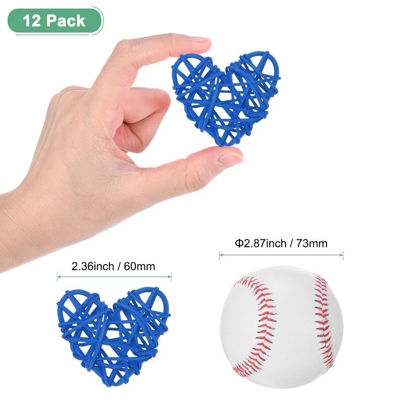 12-Pack Heart Wicker Rattan Balls 2.4 Inch for DIY - Dark Blue