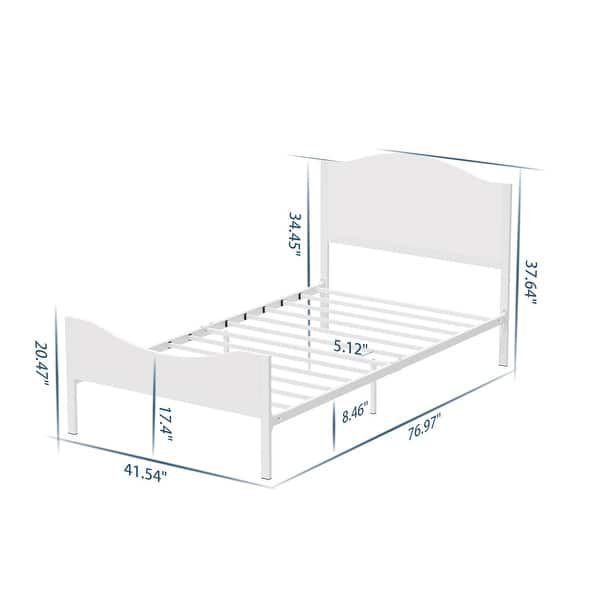 Yoneston Twin Bed Frame Kids Metal Platform with Wood Headboard for Teen, White