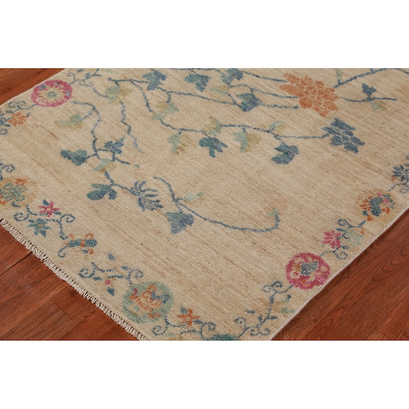 Hand Knotted Oriental 100% Wool Carpet Traditional Floral Beige & Ivories Art Deco Runner Rug - 10' 3'' X 3' 0''