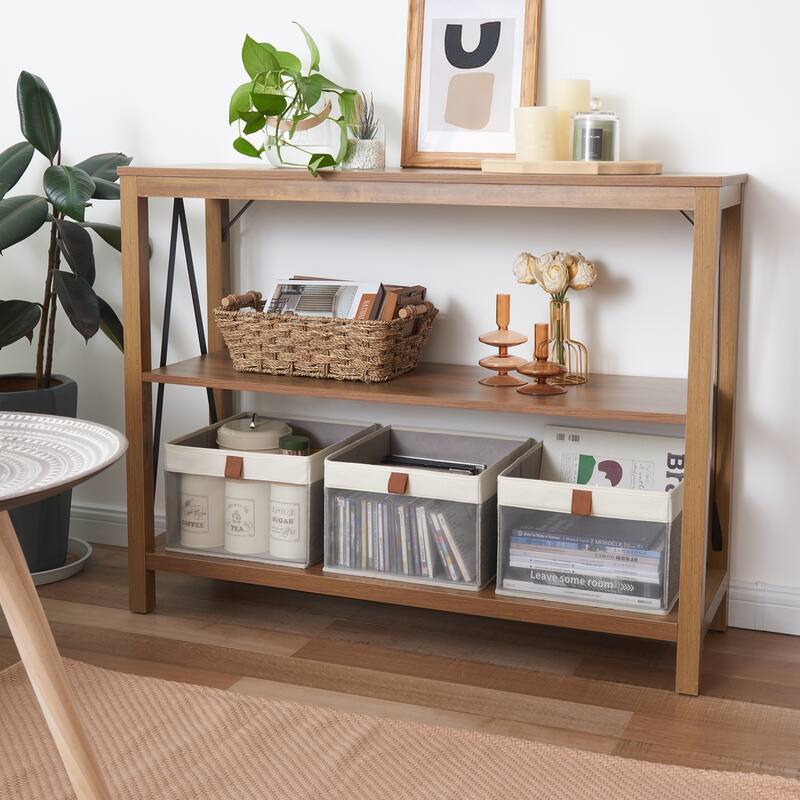 StorageWorks Foldable Storage Bins, Set of 3, Gray&White