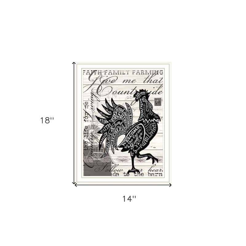 HomeRoots Faith Family Farm Rooster White Framed Wall Art
