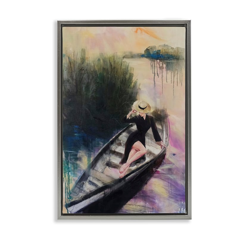 Stupell Fashion Diva on River Boat Framed Floater Canvas Wall Art Design By Lucille Lee - 21 x 31 - Grey