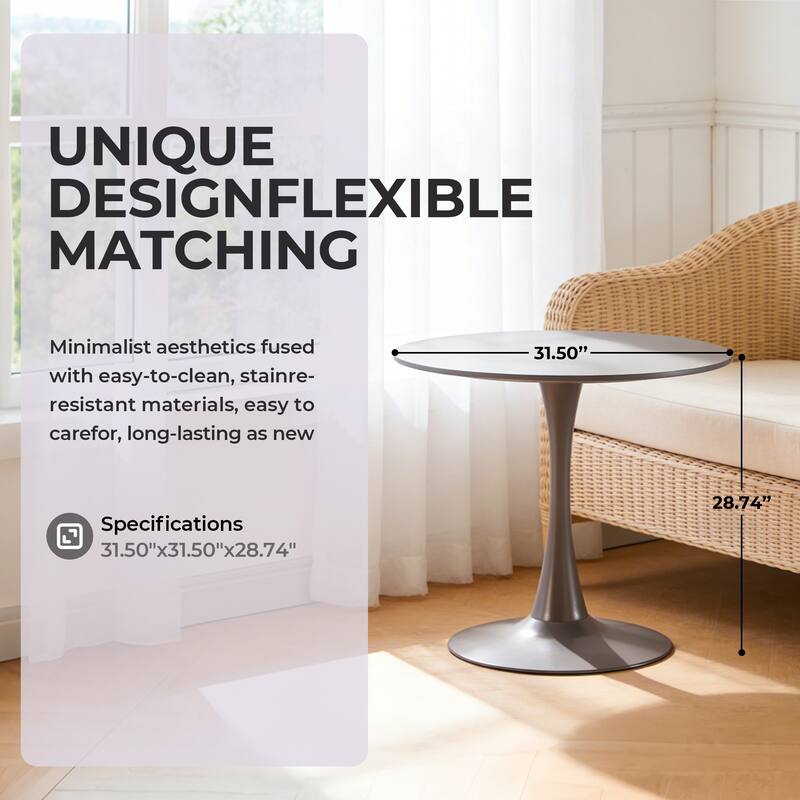 Small Circle Kitchen Table for 2-4 People, Round Dining Table with Metal Pedestal Base, End Table Leisure Coffee Table